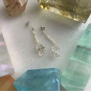 Micro Pearl + Herkimer Diamond Drop Earrings